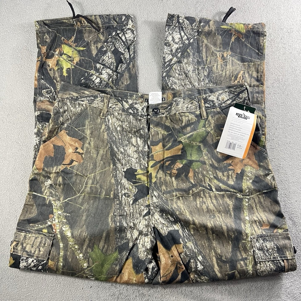 Vtg Jerzees Outdoor Pants Mens XL Mossy Oak Leaf Camo Cargo Adjustable Lot Of 2